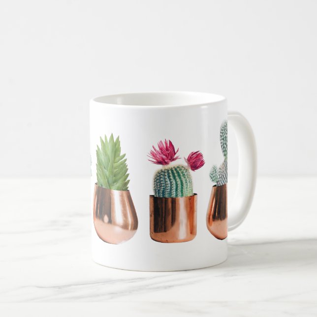 Cactus & Succulents in Rose Gold Pots  Coffee Mug (Front Right)