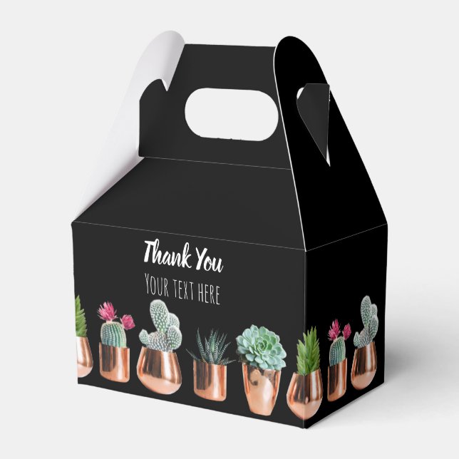 Cactus & Succulents in Rose Gold Pots Favour Box (Front Side)