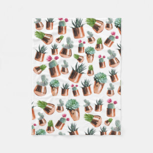 Cactus & Succulents in Rose Gold Pots Fleece Blanket