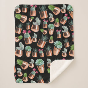 Cactus & Succulents in Rose Gold Pots Sherpa Blanket