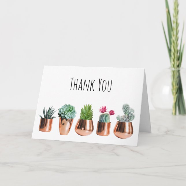 Cactus & Succulents in Rose Gold Pots Thank You Card (Front)