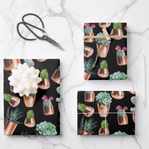 Cactus & Succulents in Rose Gold Pots Wrapping Paper Sheet