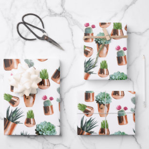 Cactus & Succulents in Rose Gold Pots Wrapping Paper Sheet