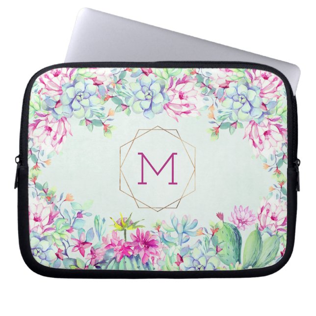 Cactus Succulents Monogram Geometric Monogram Laptop Sleeve (Front)