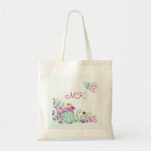 Cactus & Succulents Monogram Tote Bag