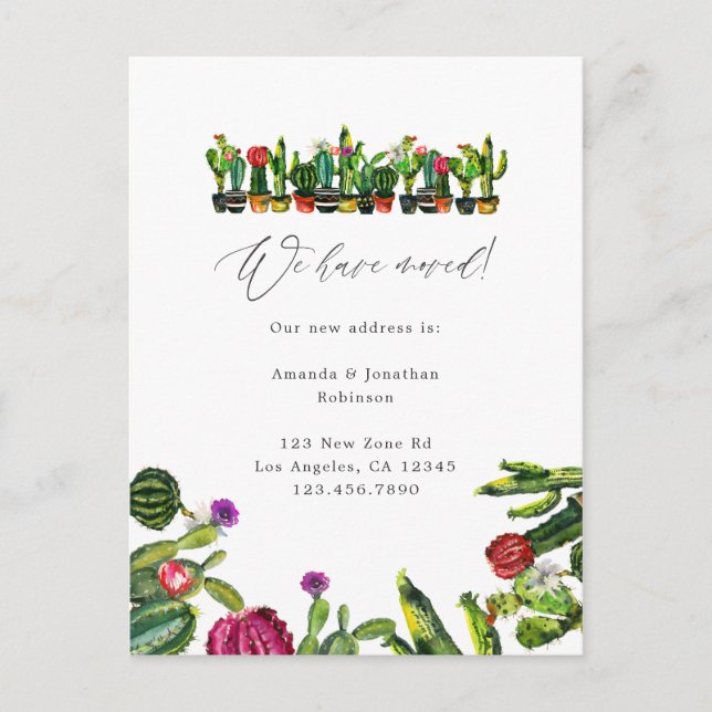 Cactus Succulents New Address Announcement Postcard (Front)