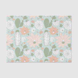 Cactus Succulents Peach Green Floral Tissue Paper