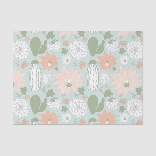 Cactus Succulents Peach Green Floral Tissue Paper (Front)