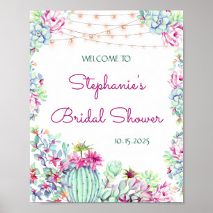 Cactus Succulents String Lights Bridal Shower Poster