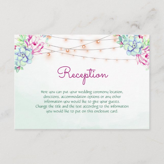 Cactus Succulents String Lights Wedding Enclosure Card (Front)