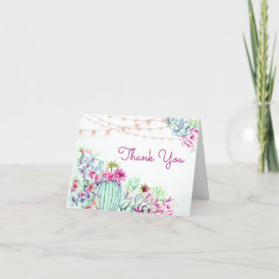 Cactus Succulents String Lights Wedding Thank You Card