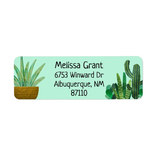 Cactus, Succulents, To From, Crafty, Return  Address Label (Front)
