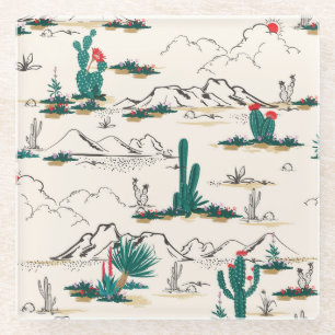 Cactus Succulents: Vintage Desert Floral. Glass Coaster