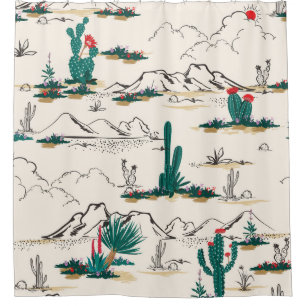 Cactus Succulents: Vintage Desert Floral. Shower Curtain