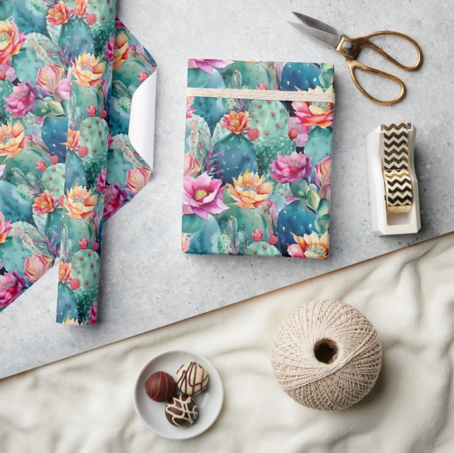 Cactus succulents watercolor botanical pattern wrapping paper (Crafts)