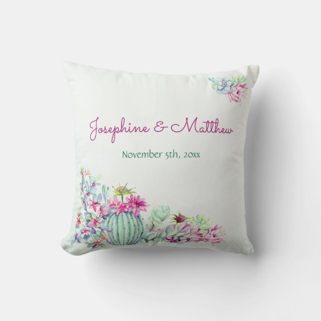 Cactus & Succulents Watercolor Wedding Cushion (Front)