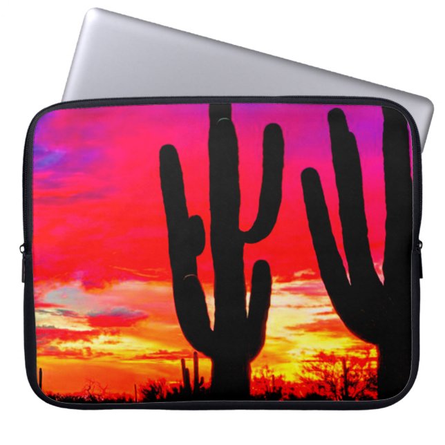 Cactus Sunset Red Pink Blue Orange Laptop Sleeve (Front)