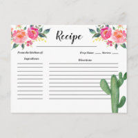 Cactus Taco about Love Bridal Shower Recipe card