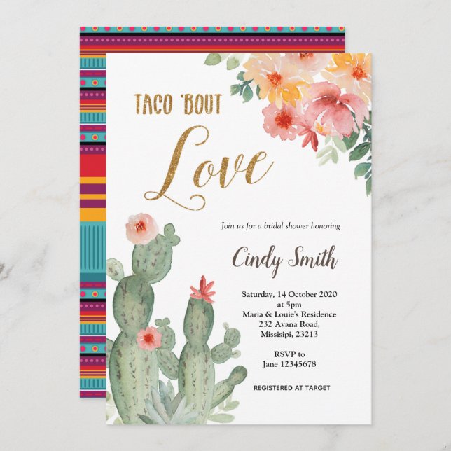 Cactus Taco bout Love Bridal Shower Invitation (Front/Back)