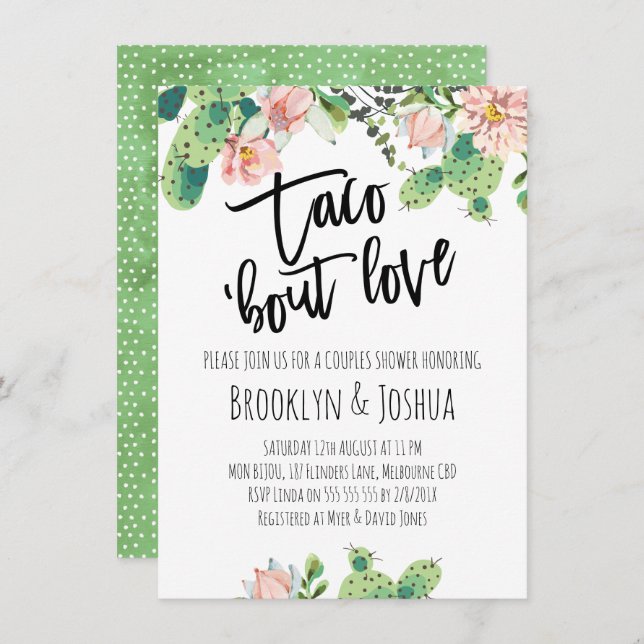 Cactus Taco 'bout Love Couples Shower Invitation (Front/Back)