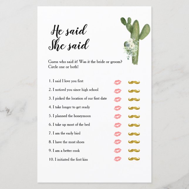 Cactus Taco 'bout Love He said She said Game (Front)