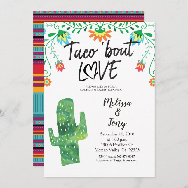 Cactus Taco Couples Shower Invitation (Front/Back)