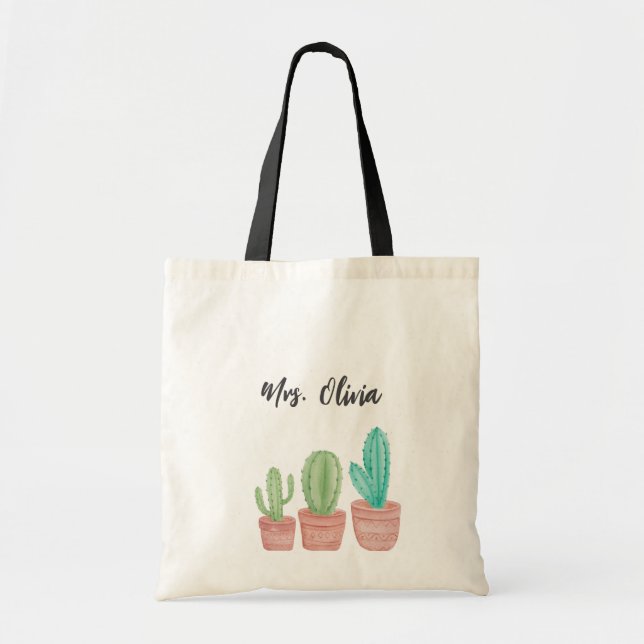 Cactus Teacher Appreciation Custom Tote Bag  (Front)