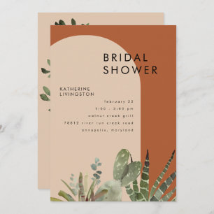 Cactus Terracotta Geometric Bridal Shower  Invitation