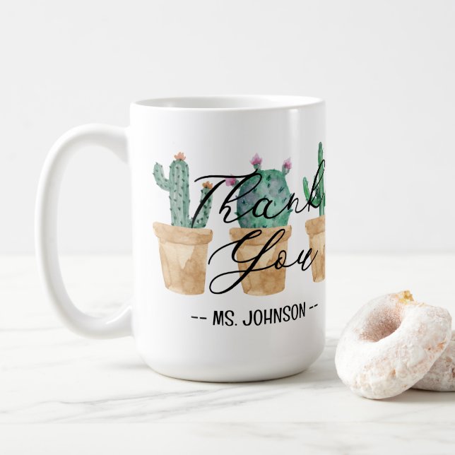 Cactus Thank You Custom Name  Coffee Mug (With Donut)