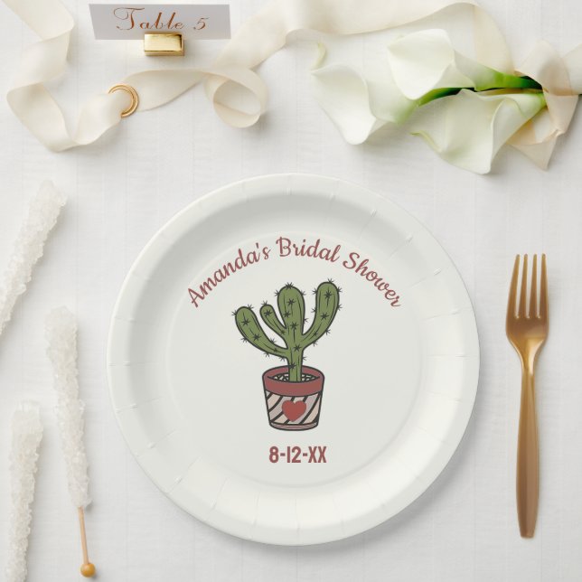 Cactus Theme Bridal Shower Personalised  Paper Plate (Wedding)