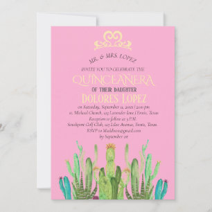 Cactus Tiara Quinceañera Fiesta Mexican Birthday Invitation