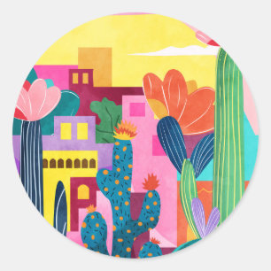 Cactus Town Classic Round Sticker