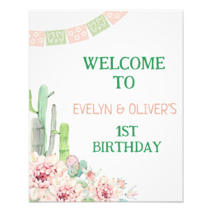 Cactus Twin One Prickly Pair Birthday Welcome Sign