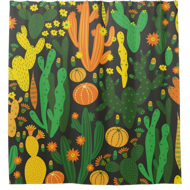 Cactus vintage: black seamless pattern. shower curtain (Front)
