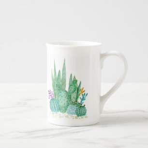 Cactus, watercolor bone china mug