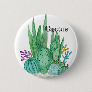 Cactus watercolor cacti flowers floral desert illu 6 cm round badge