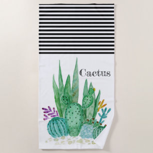 Cactus watercolor cacti flowers floral desert illu beach towel