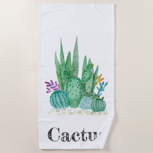 Cactus watercolor cacti flowers floral desert illu beach towel