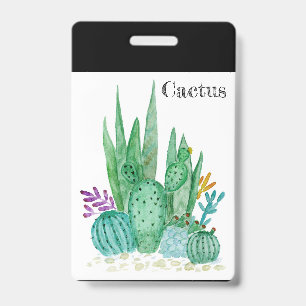Cactus watercolor cacti flowers floral desert illu ID badge