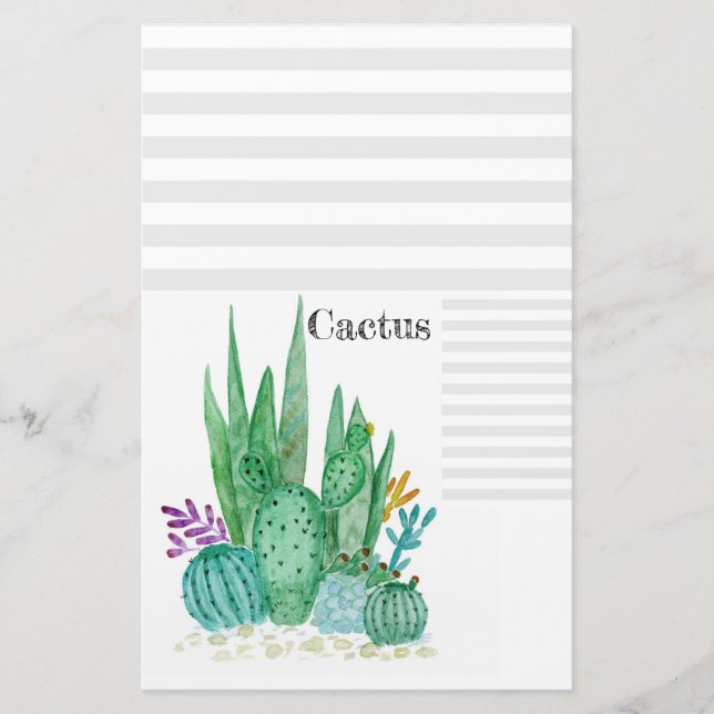 Cactus watercolor cacti flowers floral desert illu stationery (Front)