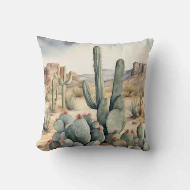 Cactus Watercolor Desert Delight Cushion (Front)