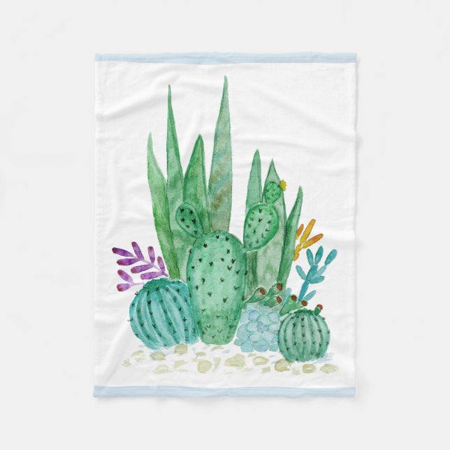 Cactus, watercolor fleece blanket (Front)