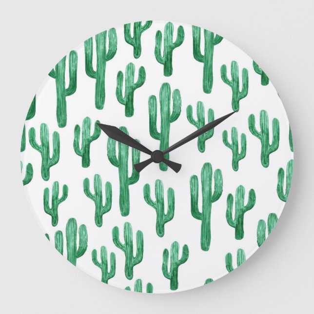 Cactus watercolor: hand-drawn illustration large clock (Front)