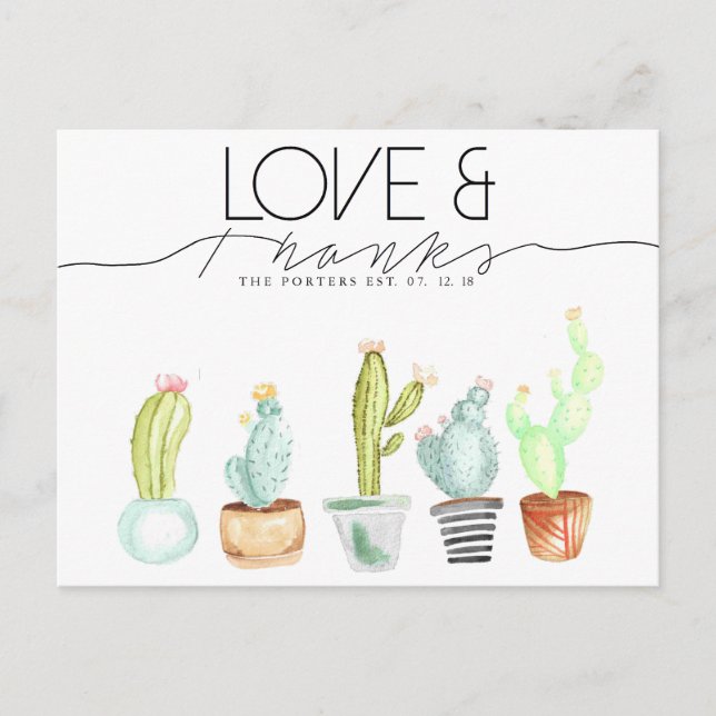 Cactus Watercolor | Love & Thanks Postcard (Front)