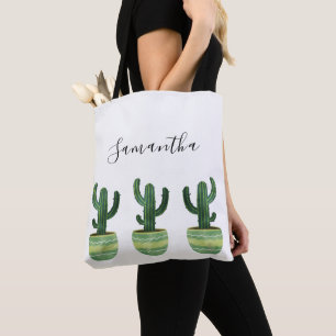 Cactus Watercolor Name Tote Bag