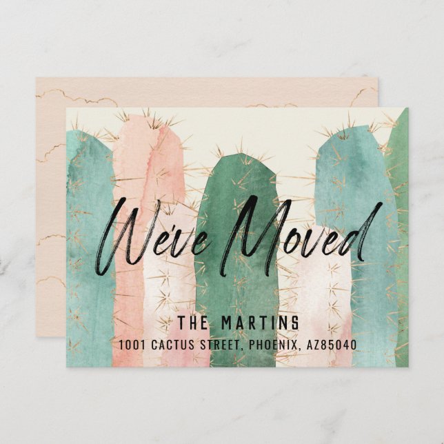 Cactus Watercolor Pink Moving Announcement (Front/Back)