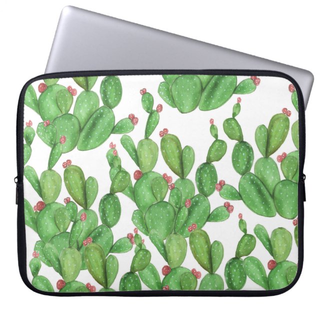 Cactus Watercolor: Seamless Pattern Background Laptop Sleeve (Front)