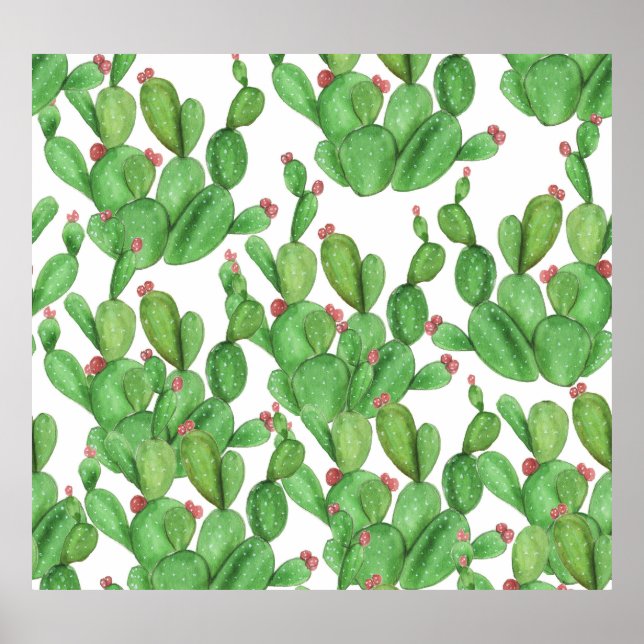 Cactus Watercolor: Seamless Pattern Background Poster (Front)