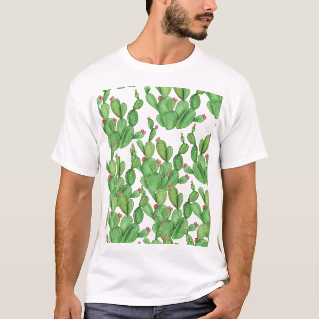 Cactus Watercolor: Seamless Pattern Background T-Shirt (Front)