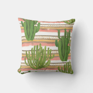 Cactus watercolor, stripe background, seamless pat cushion